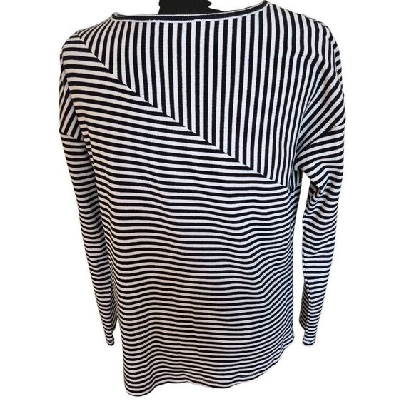T By Talbots Womens Striped Cotton Blend Ribbed Knit Tee Black White Small - Picture 3 of 11
